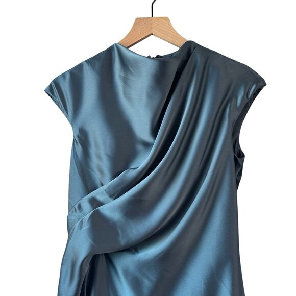 Amsale Womens Dress 4 Green Handkerchief Hem Dress Satin Evening Cocktail New - Picture 8 of 15